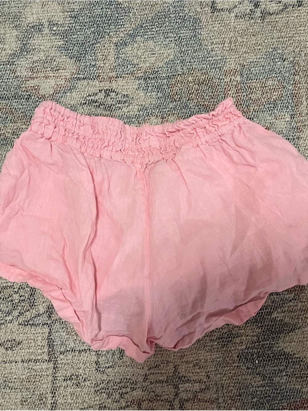 Anthropologie Light Pink Smocked-Waist Linen Shorts
